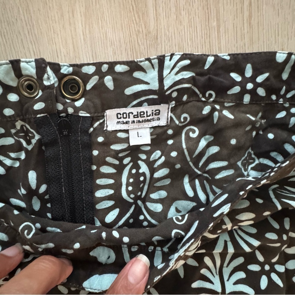 Brown and Teal Asymmetrical A-Line Midi Skirt - Picture 3 of 9